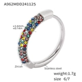 Vergoldeter Edelstahlring mit mehrreihigen bunten Zirkonia-Steinen und Maßangaben - US 7 / Stahlfarbener Ring Mit Bunten Zirkonen