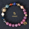 Detailed view of Virgo zodiac bracelet with blue natural stones and gold charms - Virgo-B