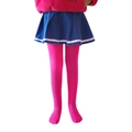 Bright rose pink high-elastic children's tights paired with a pleated blue skirt - 6-8 Years / Rose Red