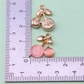 DIY cherry pendant charms in pink and white with gold base, size reference on scale - Style 55
