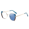 Chic cat eye blue light blocking glasses with gold metal frames and blue accents - C2 Blue Tortoise Turn Blue