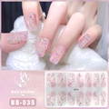 Detailed 5D nail art stickers BB-035 with white floral design and sparkling rhinestones - Style BB035
