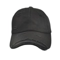 Close-up of black cotton baseball cap with distressed ripped details and worn vintage design - M (56-58cm) / Black