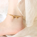 Elegant gold beaded anklet with lotus flower charms worn on ankle for summer beach style - S118-Gold Anklet-20+5cm