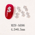 Macro view of silver dollar sign nail art charms with crystals, size 4.5*8.5mm - Silver Mini Rhinestone Pavé Dollar (A696)