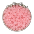 Detailed top view of pink glass apple beads in a decorative silver container for DIY - Orange Pink Apple Lampwork Beads
