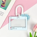 Blue Instagram style photo holder with white spring coil and blue heart pendant charm - Blue / Spring Rope + Heart Pendant