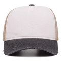 Vintage distressed washed denim baseball cap with beige crown and grey brim design - Adjustable / Black