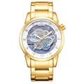 Men's business watch with full gold stainless steel strap and skeleton dial - Gold White Dial