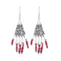 Gothic skull hand earrings with red bloody fingernails for Halloween jewelry style - Blood Skeleton Hand Style / Silver/Red