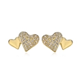 Exquisite 18K gold plated double heart stud earrings with sparkling zircon stones - Gold Double Heart