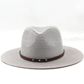 Cappello fedora panama da uomo in lino grigio con fascia in pelle e borchie turchesi - Grigio