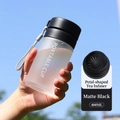 Portable 400ml matte black sports water bottle with tea strainer and carry strap - 400ml / Matte Black
