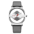 Modern TOMI unisex watch with hollow dial, grey leather strap, and silver alloy case - Gray Strap Silver Dial