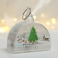 Detail of LED Christmas lantern with snowman and tree illustration on textured glass - Christmas Tree