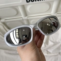 Y2K style silver mirror sports sunglasses with metallic wrap frame for cycling and hiking - Industrial Style White Mercury