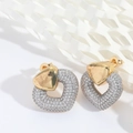 Elegant gold heart earrings with zircon inlay and double heart dangle design - Two-Tone Hollow Heart