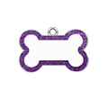 Zinc alloy bone-shaped dog tag with purple glitter border and polished metal surface - Purple