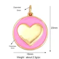 Pink heart pendant with gold enamel finish and 18mm diameter charm measurement - Pink Round Gold Heart Style (M81 Heart Pink))