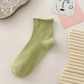 Light green cotton mid-calf socks with stylish rolled cuffs and soft knit texture - One Size / Matcha Green