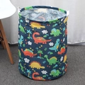 Foldable canvas laundry basket with navy dinosaur patterns and white carrying handles - Dinosaur / 35*41cm (45L)