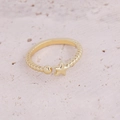 Macro shot of gold-plated open ring with textured band and star charm detail - Pentagram Round Bead Style (7#)