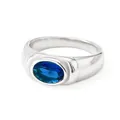 Vintage-Ring aus silbernem Edelstahl mit großem ovalen blauen Zirkon-Edelstein mittig - US 7 / Silber-Blauer Zirkon