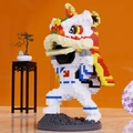 Close-up of a Lion Dance astronaut building block pen holder on an orange background - 6047 Lion Dance Astronaut