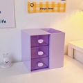 Purple desktop storage box with three transparent drawers and pen holder compartment - Purple Storage Box