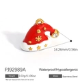 Stainless steel red Christmas hat pendant with golden snowflakes and crystal stone - Rhinestone Christmas Hat (PJ92989A)