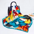 Vibrant paisley geometric silk scarf tied to black crocodile texture luxury handbag - 90x90cm / Blue Green (D9194)