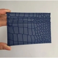 Slim navy blue wallet with crocodile embossed leather texture and multi-slot design - New Blue Crocodile Pattern