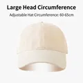 Beige cotton baseball cap for large head sizes 60-65cm with adjustable strap - Solid Color Large Circumference-Beige
