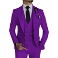 Elegant men's slim fit purple three-piece business suit with waistcoat and trousers - Purple