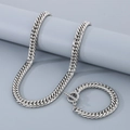 Silver Cuban link necklace and bracelet set with T-bar clasp and sparkling accents - Curb Chain (11mm) / Bracelet 21cm / Steel