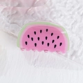 Mini acrylic hair claw clip with cute pink and green watermelon fruit design for girls - Dotted Watermelon Clip 5cm