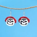 Spooky white ghost skull earrings with red headwear on blue background - Red Hair Skull / White (Skull)
