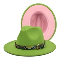 Chapeau fedora bicolore vert vif avec doublure rose et ceinture à motif serpentin - M (56-58cm) / Vert pomme et rose