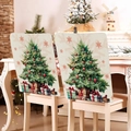 Christmas chair covers featuring festive tree and gift box prints on linen fabric - Linen Tree Gift Box (YTM2-22)
