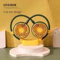Portable neck fan DD5583B with cat ears in green and yellow color on display base - Cat / Dark Green