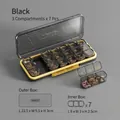 7-day pill organizer with black translucent outer case and yellow inner boxes for 21 compartments - U399 Black 21-Grid
