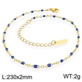 Gold stainless steel flat cross chain anklet with blue enamel beads, length 230mm - Gold Blue Beads (KJ4090-Z)