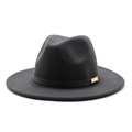 Detail of dark gray wool felt jazz hat featuring black band and gold buckle accent - M (56-58cm) / Dark Gray