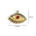 Detailed view of evil eye pendant with 11.5x15.5mm size dimensions and colorful rhinestones - Gold with Multicolor Zircon