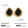 Macro shot of oval gold-plated stainless steel earrings with size and weight specs - Gold Black (JDE2410027)