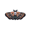 Gothic moth enamel pin with orange and black striped wings and a white skull design - Skull Moth Style (XZ8565)