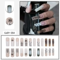 3D spider Halloween press on nails set with leopard print and green French tips - Multicolor Spider Leopard Water Drop Style (CJCY-354)