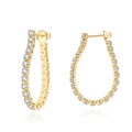 Elegant gold S925 sterling silver pear-shaped hoop earrings with white zircon pavé - Gold Pear-shaped Pave Earrings (SE395-14K)