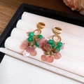 Bohemian gold hook earrings with green beads and translucent pink-brown shell pendants - Vintage Style Natural Stone Shell Tassel Drop Stud Earrings