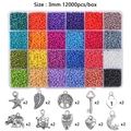 3mm glass seed bead DIY kit in 24 colors with 20 metallic charms and organizer box - Dark Color Beads + Alloy Accessories 503g